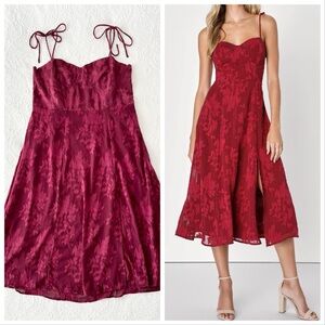 Lulu's Burgundy Floral Jacquard Midi Dress